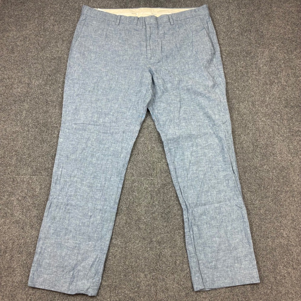 Perry Ellis Portfolio Mens 38x30 Modern Fit Linen Cotton Blend Pants Light Blue